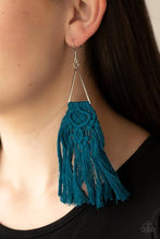 Load image into Gallery viewer, MODERN DAY MACRAME, BLUE THREAD SILVER TRIANGLE TASSEL EARRINGS - PAPARAZZI

