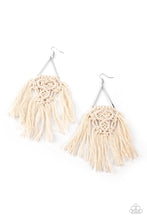 Load image into Gallery viewer, MODERN DAY MACRAME - WHITE TASSEL SILVER TRIANGLE EARRINGS
